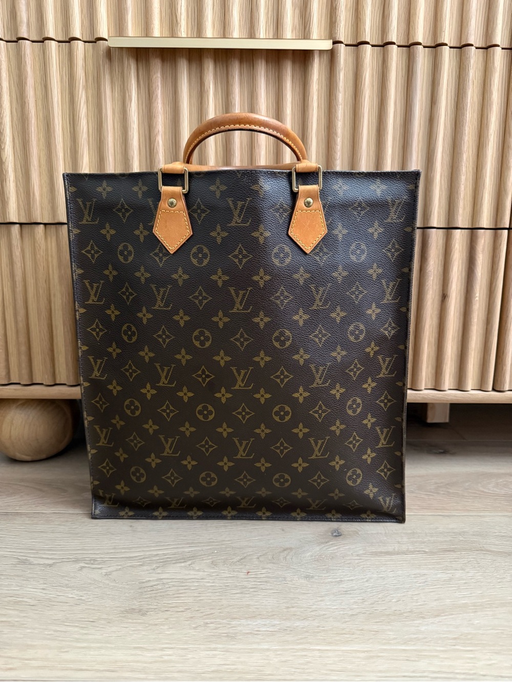 Louis Vuitton Brown Monogram Canvas Sac Plat Tote with Vachetta Handles - Picture 7 of 16